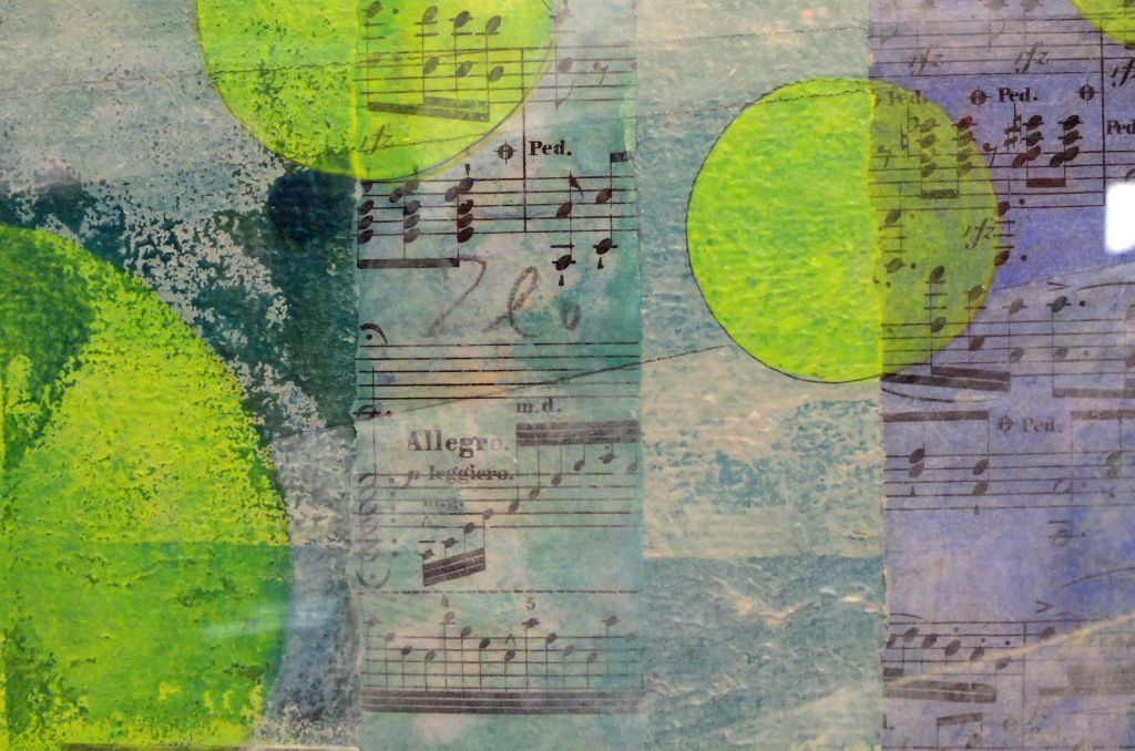 Reinhold Schmids abstrakten Bildkompositionen finden sich auch Verweise auf die Musik. (Ausschnitt) 