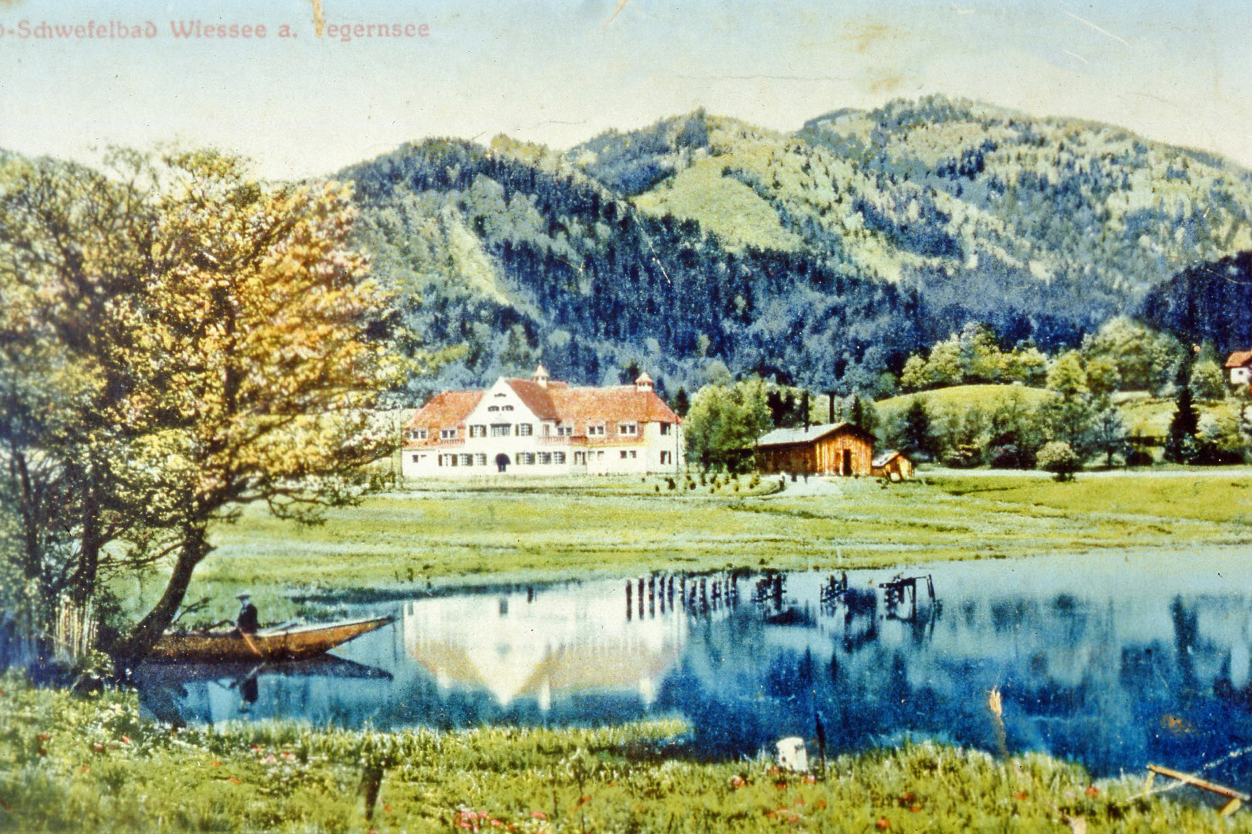 Schwefelwasser brachte Bad Wiessee Aufschwung - das Jod-Schwwfelbad auf einer historischen Postkarte zeigt ein Idyll